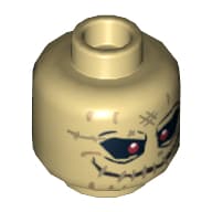 Minifig Head Scarecrow, Red Eyes and Stitched Mouth Print [Hollow Stud]