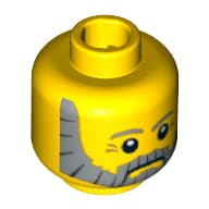 Minifig Head Sea Captain, Gray Beard, Gray Eyebrows and Eye Dimples Print [Blocked Open Stud]