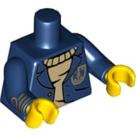 Torso Jacket Open with Gold Buttons and Anchor over Tan Sweater Print, Dark Blue Arms with Gold Stripes, Yellow Hands