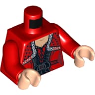 Torso, Dress with Black Belt, Ruffles and Lace Shawl Print, Red Arms, Light Nougat Hands