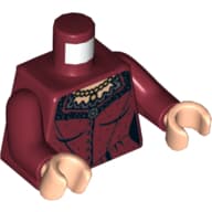 Torso, Spotted Dress with Buttons, Ruffles and Gold Necklace Print, Dark Red Arms, Light Nougat Hands