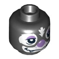 Minifig Head Skinnet, Dual Sided, Skunk with Lavender Eyes and Nose Happy / Sleepy Print [Hollow Stud]