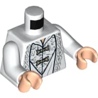Torso Robe with Ornate Silver Fabric and Gold Clasps Print (Saruman), White Arms, Light Nougat Hands