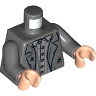 Torso Jacket Tattered with Light Bluish Gray Shirt with Buttons Print, Dark Bluish Gray Arms, Light Nougat Hands