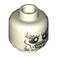 Minifig Head King of the Dead, Dual Sided, Ghost with Glowing Eyes and Moustache, Bottom Teeth / Top and Bottom Teeth Print [Hollow Stud]
