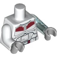 Torso, Odd Arms, Armor Black Belt and Dark Red Markings Print, Left Trans-Light Blue Arm with Lightning Print, Right White Arm, Light Bluish Gray Hands