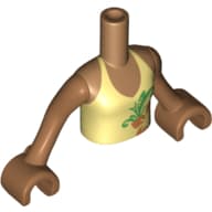 Minidoll Torso Girl with Bright Light Yellow Halter Top with Orange Flower Print, Medium Nougat Arms and Hands