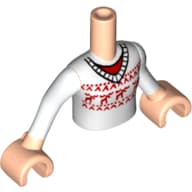 Minidoll Torso Girl with White Sweater with Red Reindeer, White Sleeves Print, Light Nougat Arms and Hands