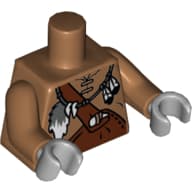 Torso, Leather Shirt with Reddish Brown Overalls and Feathers and Tail Print, Medium Nougat Arms, Light Bluish Gray Hands