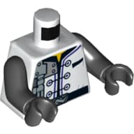 Torso, Robe with Three Black Clasps, Mechanical Components and Silver Saw Blade Emblem Print, Black Arms and Hands
