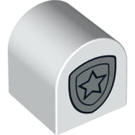 Duplo Brick 2 x 2 x 2 Curved Top with Police Star Badge Silver Print