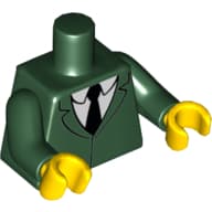 Torso Jacket, White Shirt and Black Necktie Print, Dark Green Arms, Yellow Hands