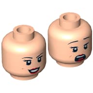Minifig Head Mary Jane, Eyebrows, Eyelashes, Red Lips, Dimples, Smiling / Scared Print