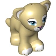 Animal, Big Cat Cub, Lion with Blue Eyes and Dark Pink Nose Print em Bege