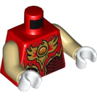 Torso Vest with Dark Red and Gold Armor with Scales and Fire Chi Emblem Print, Tan Arms, White Hands