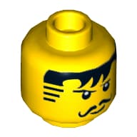 Minifig Head Johnny Thunder, Moustache Black Bangs, Striped Sideburns Print [Hollow Stud]
