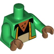 Torso, Vest with Orange Trim, Black Shirt, Tan Pants and Chest Hair Print, Green Arms, Medium Nougat Hands