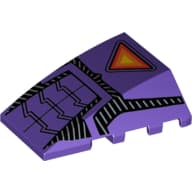 Brick Wedged, Curved 4 x 4 No Top Studs with Sentinel Yellow, Orange and Red Triangle and Black Stripe Trim Print em Roxo escuro