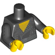 Torso, Leather Jacket with Silver Studs and Buckle, Hairy Chest Print, Black Arms with Silver Studs Print, Yellow Hands