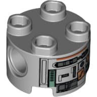 Brick Round 2 x 2, Pin Holes with Silver and Dark Orange Droid Print (C1-10P)