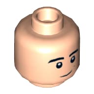 Minifig Head Ezra Bridger / Bruce Wayne (Batman) / Ant-Man (Scott Lang), Dual Sided, Eyebrows, Slight Crooked Smile / Downturned Mouth with Teeth Print [Hollow Stud]