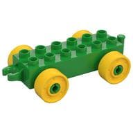 Duplo Car Base 2 x 6 with Fake Bolts, Open Hitch End and Yellow Wheels em Verde vivo