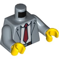 Torso Open Suit Jacket with White Shirt, Red Tie and Belt Print, Sand Blue Arms, Yellow Hands