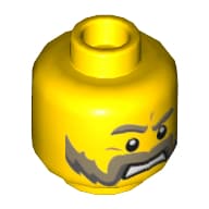 Minifig Head Knight, Moustache Mutton Chops with Brown and Gray Sideburns, Brown and Gray Eyebrows, Pupils Print [Hollow Stud]