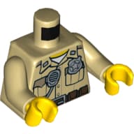 Torso, Shirt with Pockets, Silver Radio and Police Badge, Brown Belt with Canteen and Phone Print, Tan Arms, Yellow Hands
