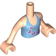 Minidoll Torso Girl with Medium Blue Halter Top and Lavender Butterflies Print, Light Nougat Arms and Hands