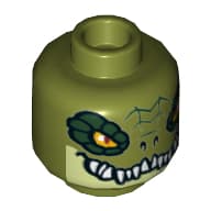 Minifig Head Crocodile, Dark Green Rimmed Eyes, Teeth, Yellowish Green Lower Jaw Print [Hollow Stud]