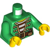 Torso Open Pirate Jacket Gold Trim over Striped Shirt, Belt with Pouch Print, Green Arms, Yellow Hands