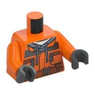 Torso Construction Jacket over Dark Gray Hoodie, Zipper Pockets, Brown Belt Print, Orange Arms, Dark Bluish Gray Hands