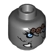 Minifig Head Maula, Dual Sided, Mammoth, Bright Light Blue Eyes, Copper Pendants, White Tusks, Neutral / Angry Pattern [Hollow Stud]