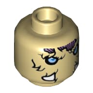 Minifig Head Mottrot, Dual Sided, Mammoth Bright Light Blue Eyes, Medium Lavender Patches, Tusks, Neutral / Stern Print [Hollow Stud]