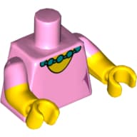 Torso, Dual Molded Arms, Round Neck with Pearl Necklace Print, Bright Pink Sleeves Pattern, Yellow Arms and Hands