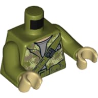 Torso Hooded Sweater, Camouflage over Sand Blue Shirt, Diagonal Belt and Pouches Print (Endor Rebel Trooper), Olive Green Arms, Tan Hands