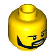 Minifig Head Ferrari Engineer (Pit Crew) / Pirate, Beard Black Angular, Pupils, Teeth Print [Hollow Stud]
