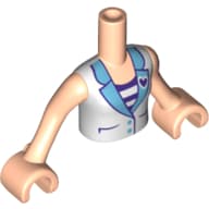 Minidoll Torso Girl with White Vest with Dark Purple Heart over White and Dark Purple Striped Shirt Print, Light Nougat Arms and Hands