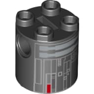 Brick Round 2 x 2 x 2 Robot Body with Grey, Silver, and Red Imperial Astromech Droid Print