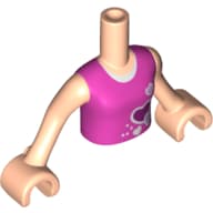 Minidoll Torso Girl with Dark Pink Top, Hearts, White Undershirt Print, Light Nougat Arms and Hands