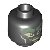 Minifig Head Ghost (Pitch / Wail), Sand Green Face, Yellowish Green Eyes, Mouth and Cheek Lines Print [Hollow Stud]