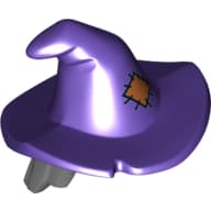 Hair and Hat, Floppy Witch Hat with Dark Bluish Gray Hair and Orange Patch Print