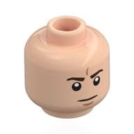 Minifig Head, Dark Brown Furrowed Eyebrows, White Pupils, Straight Line Mouth (Frown) and Curved Chin Line Print