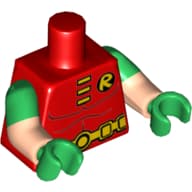 Torso, Dual Molded Arms, Muscles, 'R' Symbol, 3 Yellow Clasps, Belt Print, Green Sleeves Pattern, Light Nougat Arms, Green Hands