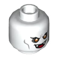 Minifig Head Vampire (Bob Oakley), Dual Sided, Fangs, Yellow Eyes, Mouth Open / Balaclava, Light Nougat Face with Thick Eyebrows Print [Hollow Stud]