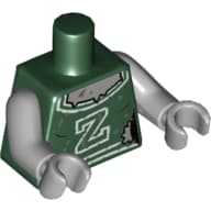 Torso, Cheerleader Uniform with White 'Z' and Trim, Mud Splotches and Gray Skin Print, Light Bluish Gray Arms and Hands