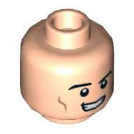 Minifig Head Superman / Hyperion, Cheek Lines, Chin Dimple, Open Mouth Smirk / Bared Teeth with Red Eyes Print