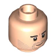 Minifig Head Poe Dameron / Razor Fist, Eyebrows, Stubble, White Pupils Smiling / Open Mouth Scowling Print