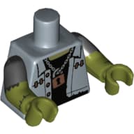 Torso, Dual Molded Arms, Shirt, open Over Black Undershirt, Chain with Padlock Print, Black Sleeves Pattern, Olive Green Arms and Hands
